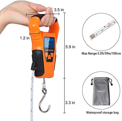aokuy Waterproof Fishing Scale with Ruler, Luggage Scale, Weight Hanging Hook Scale,110lb/50KG-Backlit LCD Display.Waterprof bag and 2 AAA Batteries Included — view 4