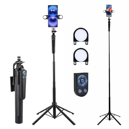 BLUE BAZAAR Phone Tripod with 2 LED Fill Lights & Remote, All-in-One Selfie Stick Tripod 44-160cm Adjustable Height, 360° Rotatable Phone Holder, Extendable Stand for iPhone Android Camera