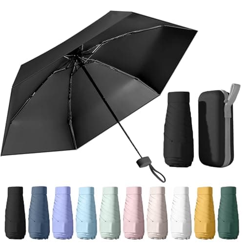 WoRuyKot Mini Travel Umbrella, 6 Ribs Mini Umbrella, UV Foldable with Capsule Box, Travel Waterproof and Windproof for Men and Women (Black)