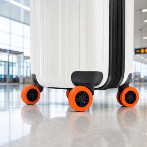 Kemay Upgraded Silicone Suitcase Wheel Protectors 8-Pack Anti-Noise Luggage Wheel Covers for 2-2.4 Inch Spinner Wheels Wear-Resistant Travel Accessories Small Suitcase Covers Protectors Orange — view 3