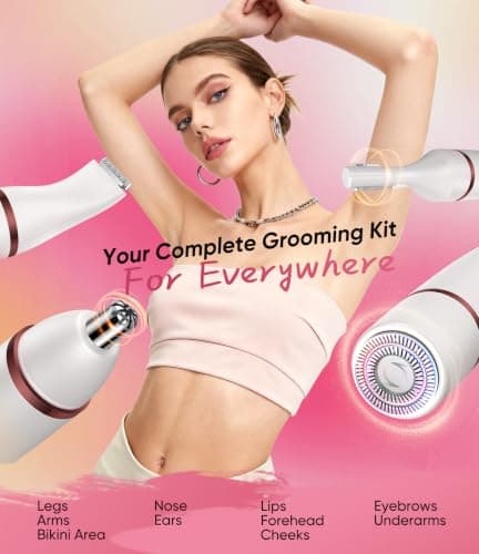 Facial Hair Remover for Women,4-in-1 Bikini Trimmer Women,USB C Mini Lady Shavers with 4-Level Battery Indicator (25%, 50%, 75%, 100%) Eyebrow Razor,Nose Trimmer,for Face Nose/Ear Body,Gradient Pink — view 2