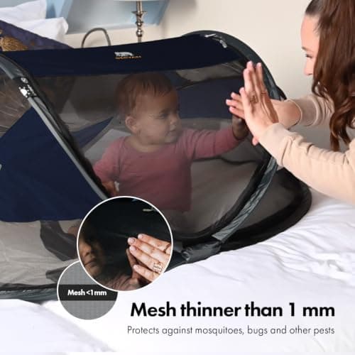 DERYAN Baby Travel Cot with Mattress from Birth to 2.5 Years - Pop Up Bed Tent Set Up in 2 Seconds - Includes Mosquito Net and Travel Bag, Fast & Compact Folding, Lightweight (Navy) — view 6
