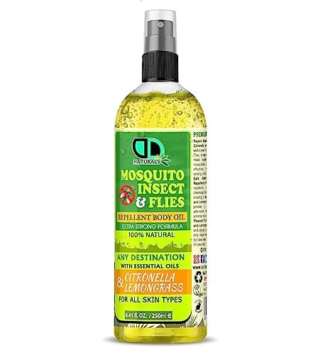 DD Teck 100% Insect Repellent Made with Lemongrass & Citronella Essential Oils – Extra Strong Natural Mosquito, Fly & Gnat Protection for Outdoor & Travel Use 250ml Spray