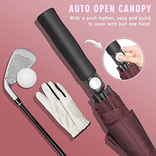 ZOMAKE Golf Umbrella Windproof and Rainproof 68in, Large Umbrella Windproof Strong, Big Golfing Brolly Unbreakable Double Canopy for Men Women (Maroon) — view 4