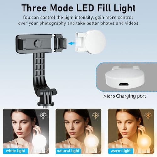 POWOMAO Selfie Stick Tripod with Fill Light,125cm Telescopic Phone Tripod — view 2