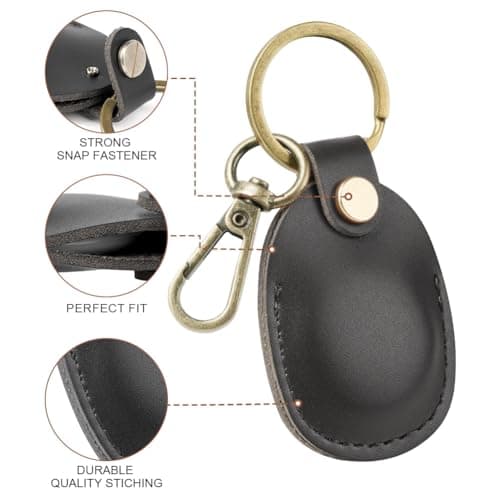 Ainiv Protective Case Compatible with Apple Airtag Pendant, Case with Anti-Loss Key Fob, Pendant for Airtag Made of Leather, Scratch Resistant Holder Cover for AirTag, Key, Pet Collar, Luggage-Black — view 4