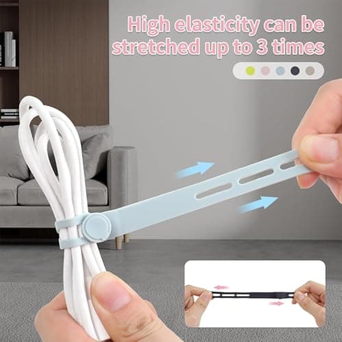 Silicone Cord Ties - Reusable Cable Straps 10 Pack, Wire Organizer for Charging Cables | Desk Car Home Office Travel Electronics Headphones Earbuds Phone Charger Management — view 5