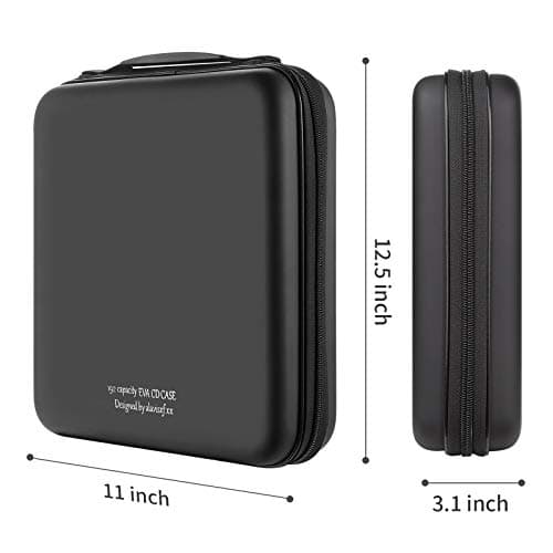 KUOCDSIK CD Case, 192 Capacity Hard EVA Protective Blu-ray CD Wallet Double Zipper Hand Strap Portable Disc Organizer DVD Case for Car Travel (192 Capacity, Black192) (Pack of 2) — view 5