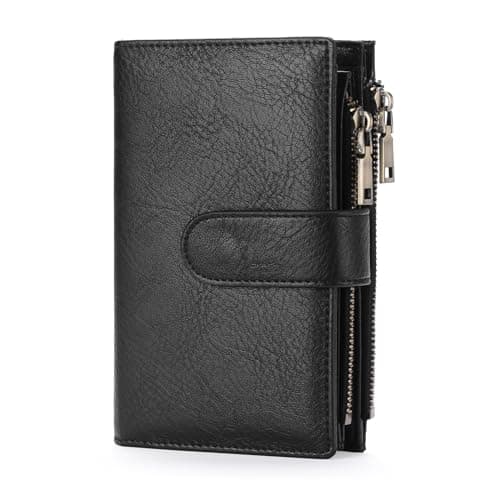 GOIACII Leather Purses for Women, Bifold Compact Womens Wallet with RFID Blocking, Medium Ladies Purse Credit Card Wallet with 16 Card Slots and Zip Coin Pocket