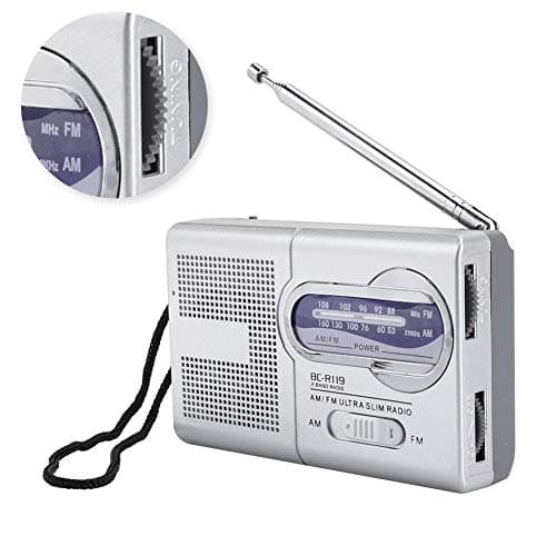 BC-R119 Portable AM FM Radio, Sized with Telescopic Antenna & Built-in Speaker, Compact Personal Radio for Home, Travel, Emergency (Silver, 2 AA Battery Powered) — view 5