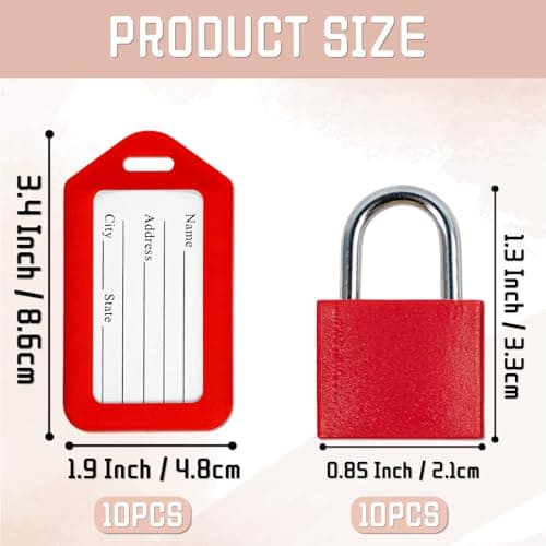 10 Pack Luggage Locks with Key+ 10 Pack Travel tag, Luggage Tags for Suitcases Bag Tags Name Tags, Mini Padlocks Durable Locks for Suitcases Backpacks Boxes Cabinet and Laptop Bags (Colorful) — view 2
