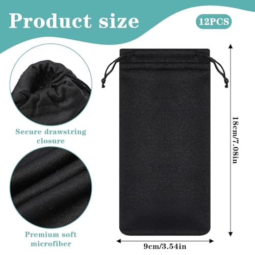 Quilax 12 Pcs Soft Sunglasses Pouch with Drawstring，Microfiber Sunglasses Bag, Cell Phone Storage Pouches Bag for Travel, Home and Office Organization — view 2