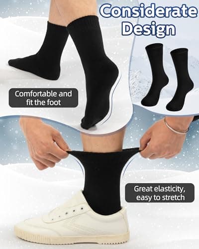 Toulite 60 Pairs Mens and Womens Thermal Winter Socks Bulk Warm Thick Cozy Boot Socks Pack Winter Hiking Socks Men Heavy Duty Cold Weather Socks Bulk Socks for Homeless Care, Black, One Size — view 2