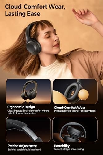 SoundPEATS Cove Pro Hybrid Active Noise Cancelling Foldable Headphones with 7 Mics, Wireless Over Ear Headphones Bluetooth 6.0, Hi-Res Dual Gold Certified with LDAC, 95H Playtime, Customize EQ — view 5