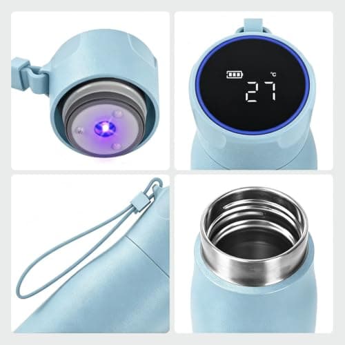 Insulated Stainless Steel Water Bottle with UV Sterilization & Hydration Reminder, USB-C Rechargeable, BPA-Free&Leak-Proof Smart Self-Cleaning Water Bottle, Ideal for Office, Travel and Gifts, Blue — view 5