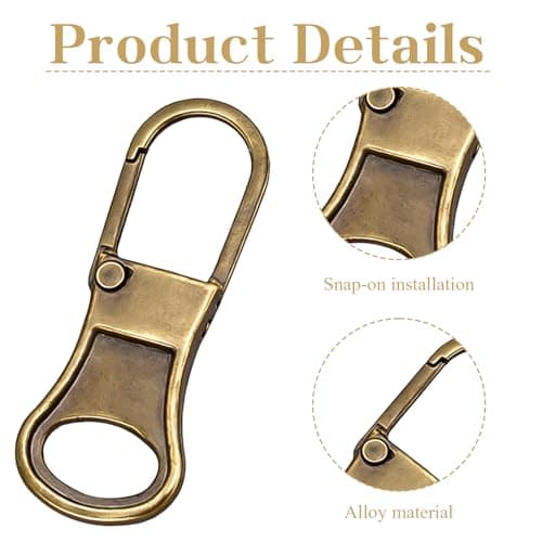 10pcs Replacement Zipper Pulls, Tool-Free Zip Repair Kit for Jackets Luggage Suitcases Backpacks & Pants, Quick Fix for Adults (Bronze) — view 3