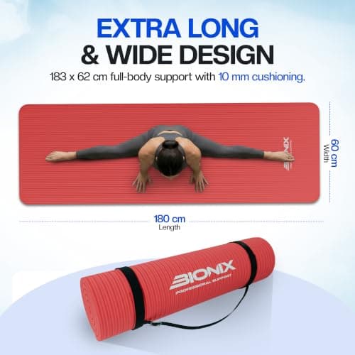 Bionix Exercise Yoga Mat with Carry Handle Strap - Extra Thick NBR Yoga Mats for Women and Men - 180cm x 60cm Durable, Non Slip Mat - Gym Mats for Home, Camping, Pilates and Workout — view 5
