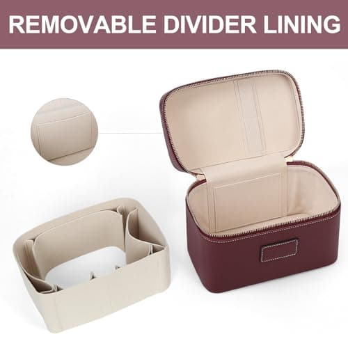 HiTotes Makeup Bag Vanity Case for Women Leather Vanity Bag Travel Toiletry Bags Makeup Organizer with Removable Divider for Daily Use — view 4