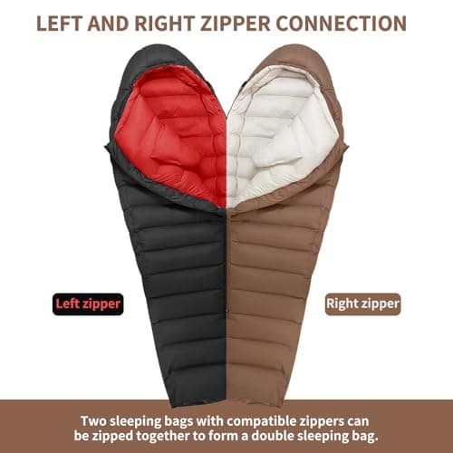 QEZER Winter Sleeping Bag for Adults, Lightweight Down Sleeping Bag -20 Degree C for Cold Weather Camping and Mountaineering Outdoor with 650 FP Duck Down (Coffee, 1000g down) — view 4