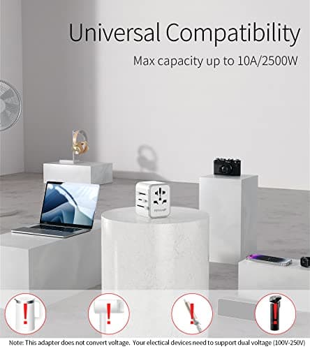 2 Pack Universal Travel Adapter, Travel Plug Adapter Worldwide with 2 USB and 1 AC Socket, FSTravelP International Travel Adapter for EU, USA, UK, Australia, Universal Plug Adaptor for Multi Countries — view 5