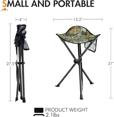 Portal Folding Stool Tripod Camo Small Camping Chair Collapsible Portable Lightweight Fold away Stool Pop up Travel Seat for Hunt Hiking Backpacking Fishing Walking Events Festival Load 102KG — view 2