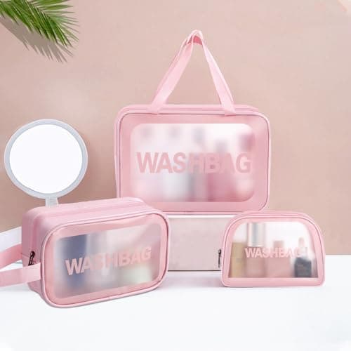 4 Pcs Clear Travel Toiletries Bag for Women, Travel Toiletry Bags Clear Wash Bag for Toiletries, PVC Waterproof Makeup Bag for Women and Girls (Pink) — view 5