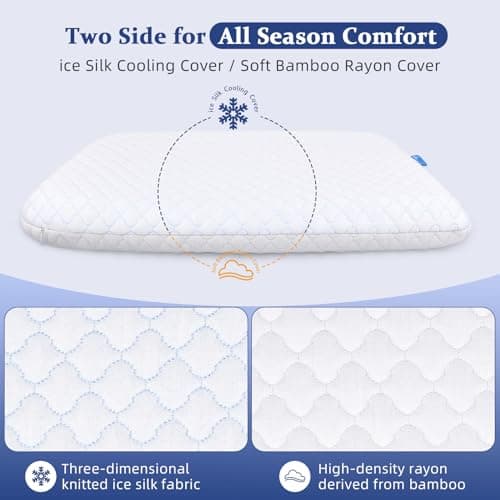 Thin Flat Pillows for Sleeping, Cooling Gel Infused Memory Foam Pillow 2.75 inch Height Ultra Thin Pillow,Slim Bed Pillows for Stomach Back Sleeper,60x40x7 CM — view 3