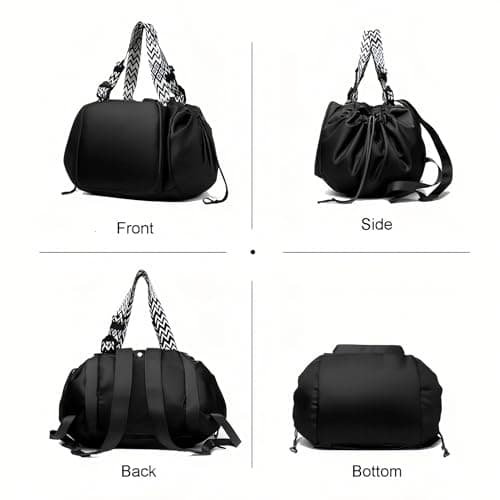 Fashowlife Multi-Function Tote Bag Large Capacity– Versatile Nylon Lightweight Backpack with 15 Pockets for Car Travel Shopping Everyday Organizer Carry, Black — view 3