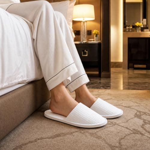 2 Pairs Hotel Slippers, Unisex Waffle Travel Slippers with Non Slip Sole — view 2