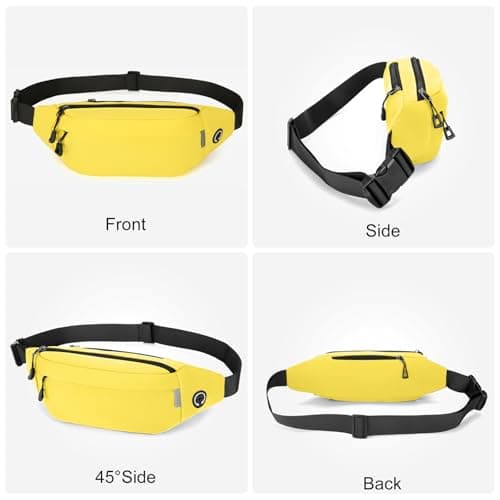 RISIPU Bumbags for Ladies Men,Waterproof 3 Zip Pockets Waist Bag with Headphone Jack and Adjustable Strap,Lightweight Bum Bag for Sport Running Hiking Cycling Travel ，Yellow — view 6