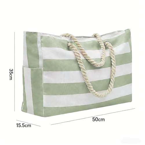 LPVVPEZ Large Beach Bag for Women with Zip, Waterproof Foldable Tote, Extra Big Swimming Pool & Gym Bag with Rope Handle for Travel, Shopping, Picnic (Green Stripe) — view 4