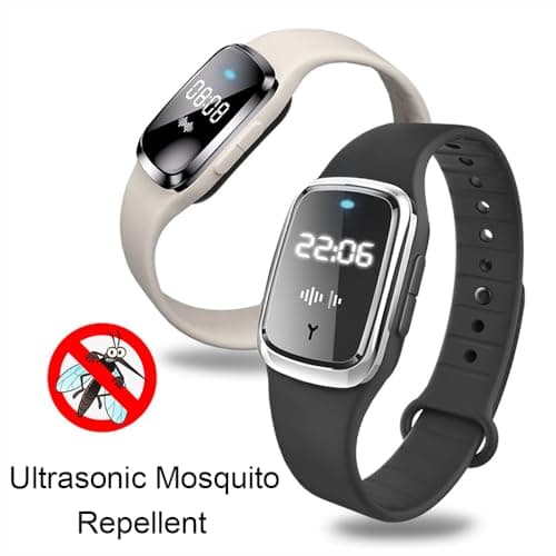 Ultrasonic Mosquito Repellent Bracelet Electronic Mosquito Repellent Wristband Watch with USB Charging Waterproof Travel Insect Repellent Bracelets for Kids Adults(Beige-Digital Display) — view 3