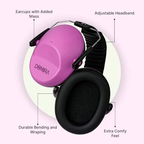 DOMIRA Kids Ear Defenders SNR 26 – Noise Cancelling Ear Muffs for Children, Hearing Protection for School, Travel & Shooting – Lightweight Adjustable Headphones (Pink) — view 2