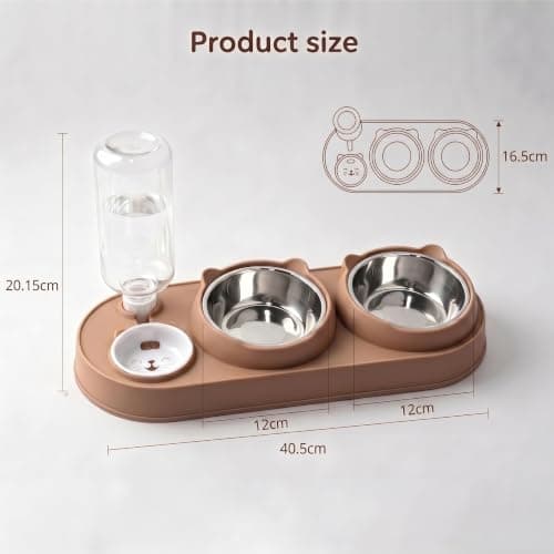 3-in-1 Cat Food and Water Bowl Set, Stainless Steel, Stand Tilted — view 2