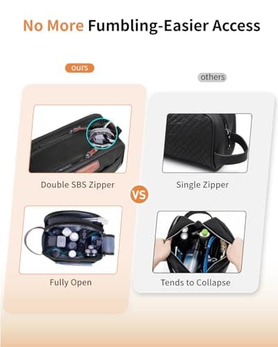 ECOHUB Wash Bag for Men, Water-Resistant Travel Toiletry Bag with Wet Pocket, Recycled Dopp Kit Shaving Bag Fit Full Size Toiletries, Wide-Open Dual Zipper Cosmetic Makeup Organizer Bag, Black — view 4