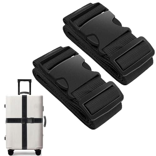 Luggage Straps for Suitcase Heavy Adjustable Suitcase Straps with Quick Release Buckle Suitcase Identifier Bands for Travel Case Non-Slip Travel Belt Travel Accessories (Black, 2pcs)