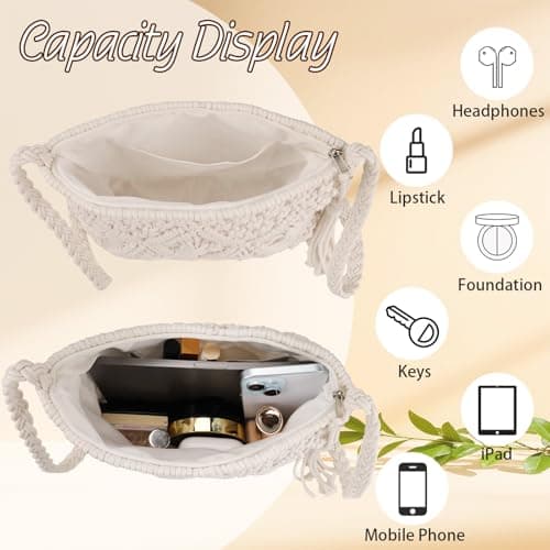 Sahunfri Straw Crossbody Bag for Women Bohemian Shoulder Bag Woven Crochet Purse For Summer Beach Travel Clutch Handbag (White) — view 5