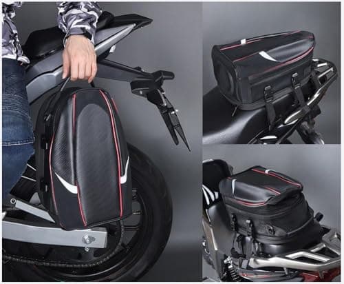 DIALFA Motorcycle Tail Bag for Triumph Trident 660 2021-2024, Moto Tail Bag Waterproof Expandable Motorcycle Panniers Box Motorbike Saddlebag Travel Luggage Accessories,A Red — view 6