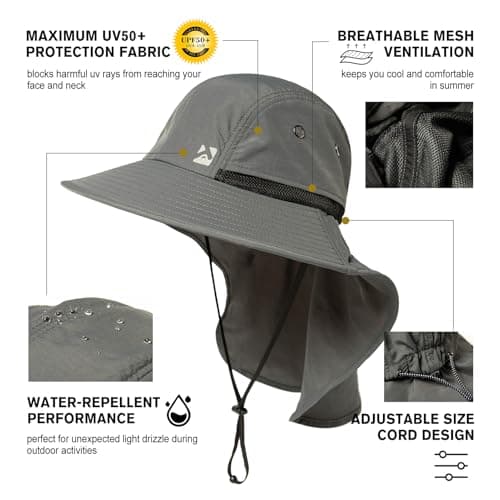 TOP-EX Waterproof Sun Hat with Neck Flap, Dark Grey, L/XL — view 3