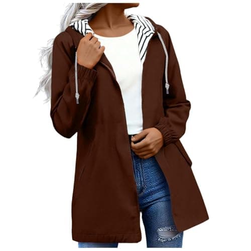 Gkojhj Women's Rain Jacket Lightweight Hooded Long Rain Coat Waterproof Jackets Functional Breathable Windbreaker Jacket Ladies Pack Away Active Outdoor Coats-1