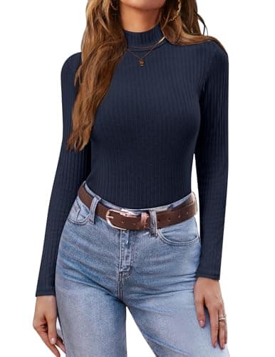 Ekouaer Womens Long Sleeve Thermal High Neck Top Base Layer Shirt Navy S