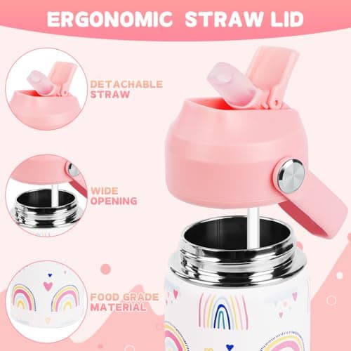 AMFUN 350ml /12oz Kids Insulated Water Bottle with Straw Lid,Small Flask Vacuum Insulated,Upgraded Leak Proof Lid with Straw & Handle for Boys Girls Hot Cold Drinks,BPA-Free (Rainbow) — view 2