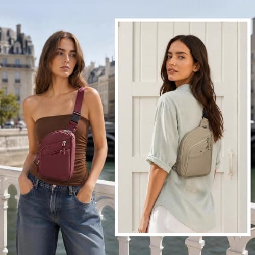 TOPEAST Anti Theft Crossbody Bags for Women Men, Small Sling Crossbody Bag Travel Purse Shoulder Wallet with RFID Blocking, Burgundy, Anti-theft Crossbody Travel Bag for Women & Men — view 2