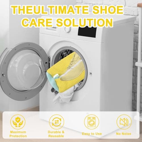 Trainer Washing Machine Bag,Laundry Shoe Bags for Washing Machine for All Shoe Types & Sizes, 360° Wrap-Around Cleaning, Shoe Washing Machine Bag for Washer & Dryer - YELLOW 2PCS — view 5