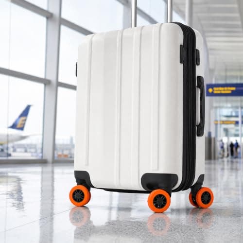 Kemay Upgraded Silicone Suitcase Wheel Protectors 8-Pack Anti-Noise Luggage Wheel Covers for 2-2.4 Inch Spinner Wheels Wear-Resistant Travel Accessories Small Suitcase Covers Protectors Orange — view 4