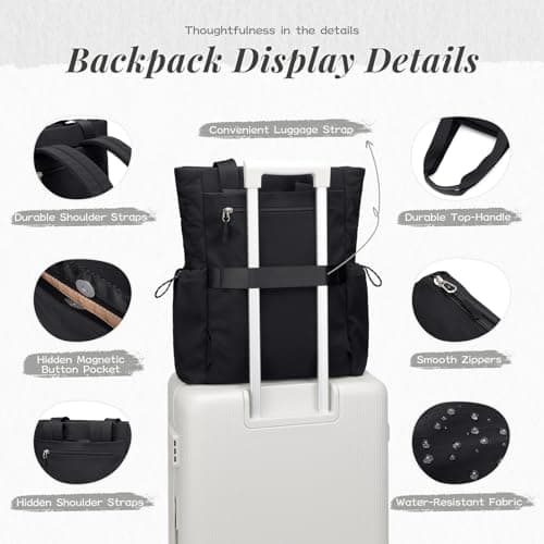 GOLF SUPAGS Convertible Laptop Backpack Yoga Sports Bag Quilted Tote Bag, Yoga Mat Carrier Bag for Travel, Fitness, Office and Shopping (Black) — view 6