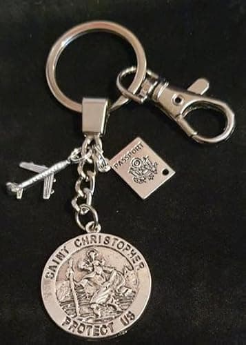 Silver Knight 'ST. CHRISTOPHER PROTECT US' Patron Saint of Travellers Passport & Aeroplane Keyring, Keychain, World Travel, Bon Voyage, Gap Year, Unisex, Bag Charm — view 2