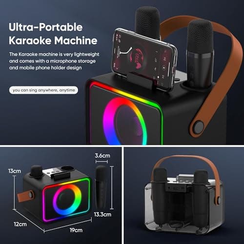Karaoke Machine 2 Microphones for Adults Kids, Portable Bluetooth Karaoke Speaker for Adults & Kids, Party PA Stage with Disco Lights for Gatherings, Gifts for Family — view 4