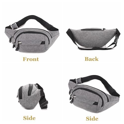 Bumbag Waist Bag, Waterproof 4 Zip Pockets Running Waist Pack Bag for Men Women, Adjustable Belt Waistpacks for Outdoors, Sport, Hiking, Travel — view 6
