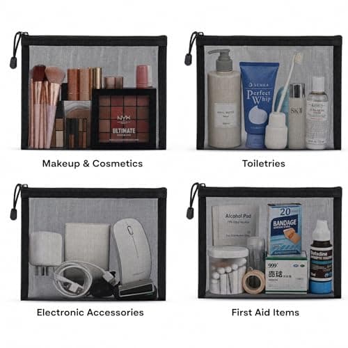 6 Pack Mesh Cosmetic Pouches with Zip, 3 A5 & 3 A6 Makeup Bags — view 2